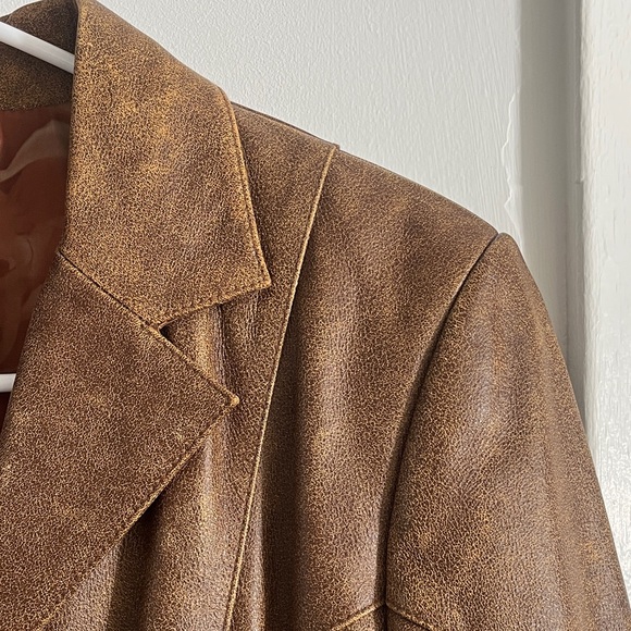 Vintage Que Brown Leather Blazer Jacket Women's Medium 90s Aesthetic - Picture 3 of 7